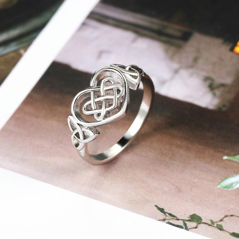 

Wedding Rings For Women Lady Classic Hollow Out Love Heart Celtic Knot White Gold Color Party Gift Fashion Jewelry KAR397Wedding