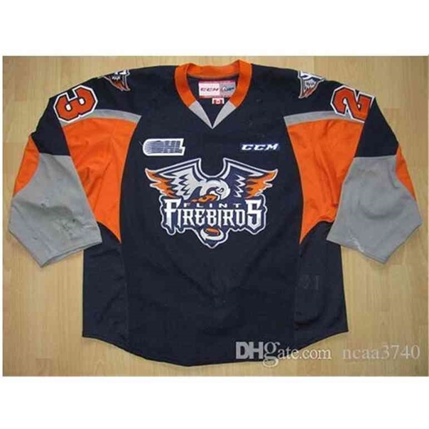 

C26 Nik1 Custom Men Youth women Nik1 tage OHL Flint Firebirds 23 Connor Sills rare tage Hockey Jersey Size S-5XL, Blue men s-xl