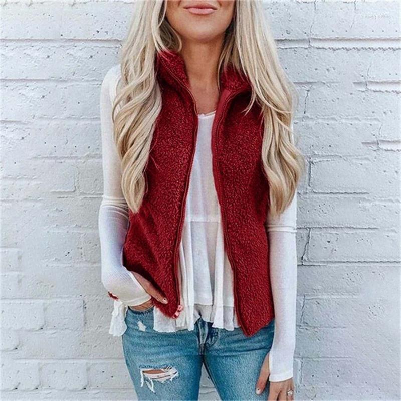 

Women's Vests 2022 Women Zipper Solid Color Jacket Plush Sleeveless Lapel Vest Coat Autumn Winter Casual Fleece Coats Outwear With Pocket Ph, Wh