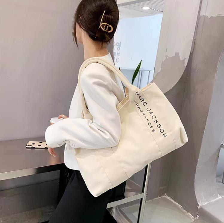 

Women's Canvas Handbag Letter Large Capacity Bags Fashion Casual Tote Shoulder Bag, White