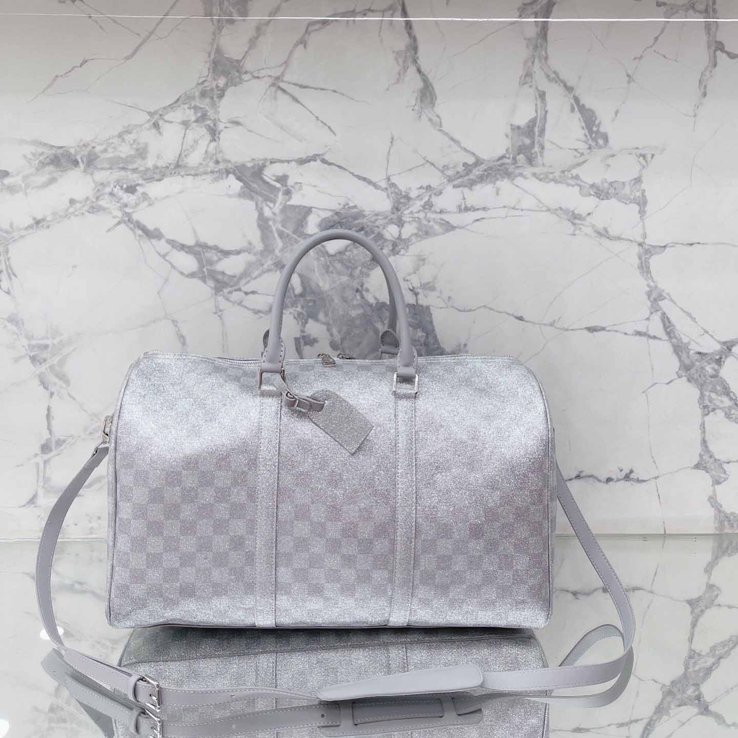 

Woman Sequins Designer Bag Silver Checked Travel Shoulder Bags Lady Luxury Handbags Women Personality Fashion Handbag Airport, Box