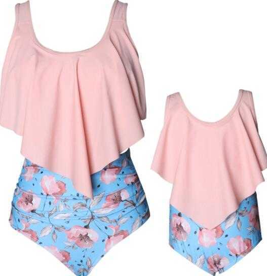 

Top fashion 2020 kids split swimwear women's high waisted bikini with ruffles parent child Swim wear Bikini Set yakuda flexible stylish sexy