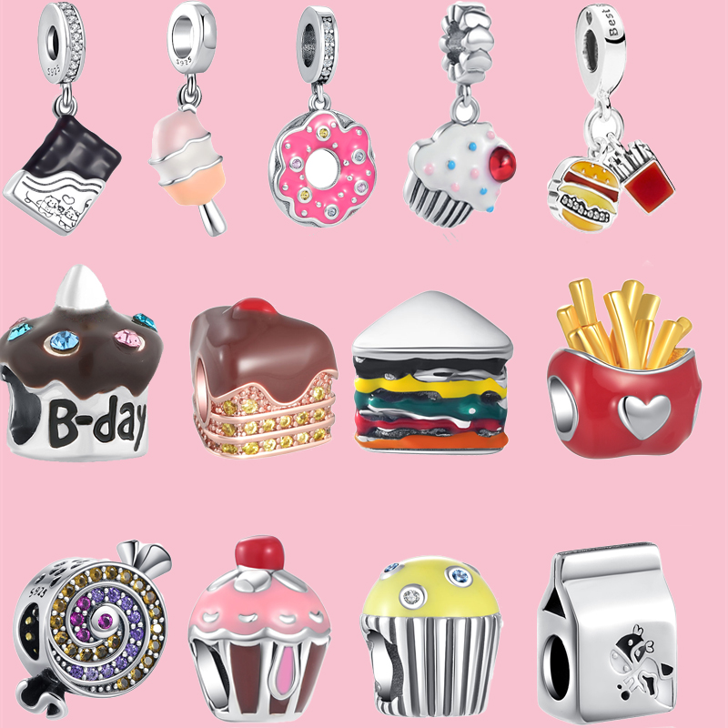 

925 Sterling Silver Dangle Charm Candy Cake Chocolate Beads Bead Fit Pandora Charms Bracelet DIY Jewelry Accessories