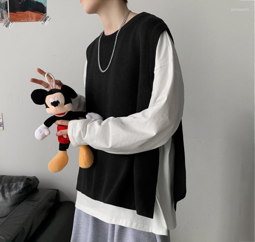 

Men's Vests Spring Autumn Style Round Neck Knitwear Unisex Sweater Vest Sleeveless Casual Slit Couple Outdoor Guin22, Black