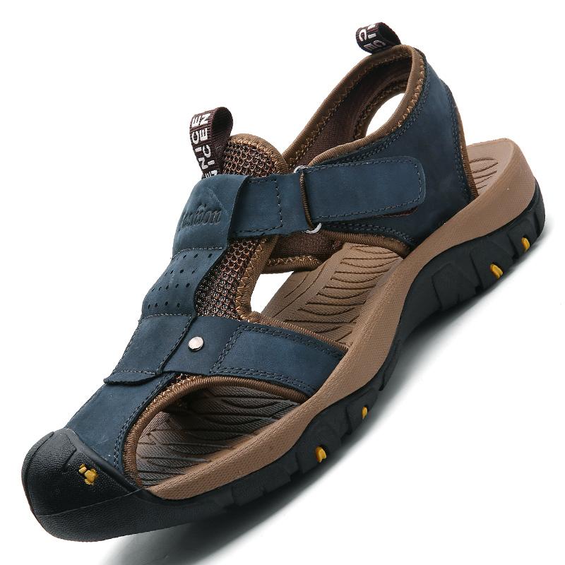 

Sandals Summer Men Beach 38-48 Genuine Leather Casual Outdoor Plus Size Handmade Male ShoesSandals, 9887 hong zong