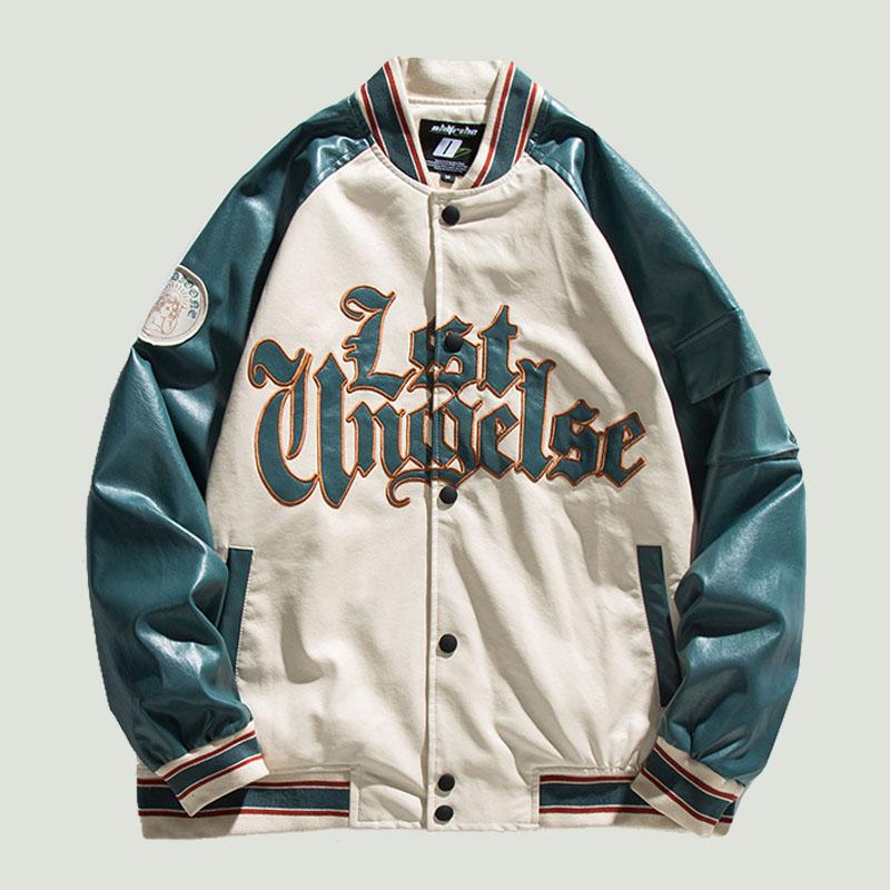 

Men's Jackets Fashion Streetwear Letter Embroidery Patchwork PU Leather Baseball Men Hip Hop Casual Oversize Loose Varsity Coat Unisex, Black;brown