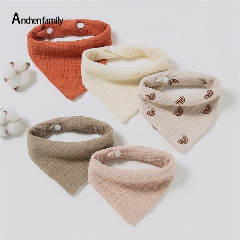 

5Pcs Feeding Drool Bibs Cotton Accessories born Solid Color Snap Button Soft Triangle Towel Baby Bibs Baby Bibs 220816