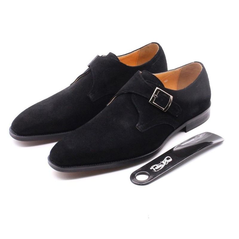 

Casual Fashion Pointed Toe Suede Handmade Men Shoes Leather Brown Black Business Classic Retro Monk Shoes KB262, Clear