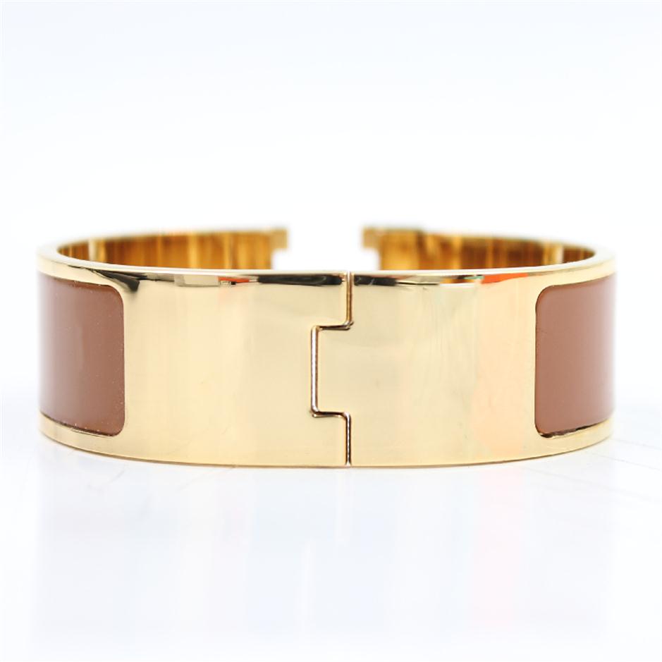 

High Quality Cuff Stainless Steel 18mm Width Classic Gold Bracelet Women Men Enamel Bangle H Orange Jewelry Whole178j