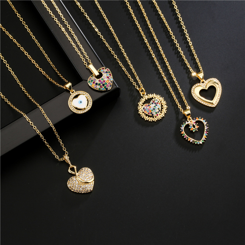 Classic Design Colorful Micro Pave Lover Heart Pendant Necklace Zirconia Jewelry-image-757646807
