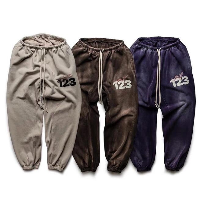 

Set Vintage Puff Print Sweatpants Men Women 1 Best-Quality Drawstring Washed Pants Trousers