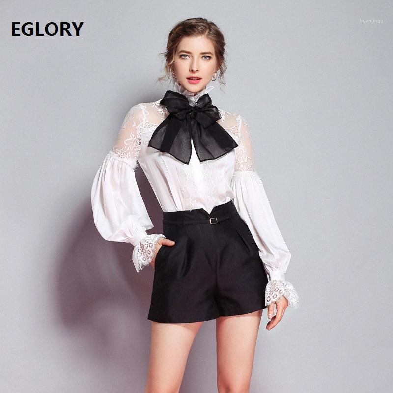 

Blusas Feminino 2022 Spring Summer Style Women Ruffled Collar Sexy Tulle Lace Patchwork Long Sleeve White Black Bodysuit Blouse Women' Blou