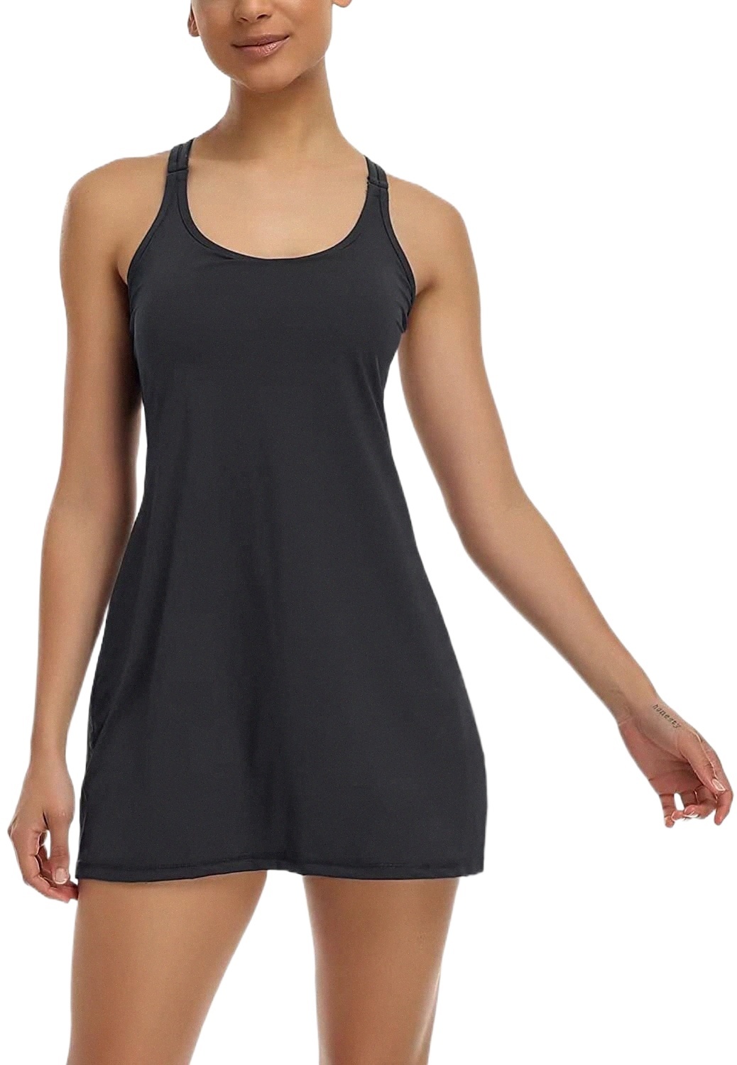 

women's Athletic Tennis Dresses with Bra & Shorts Pocket Workout Dress for Golf Sportwear Exercise Dress, Black