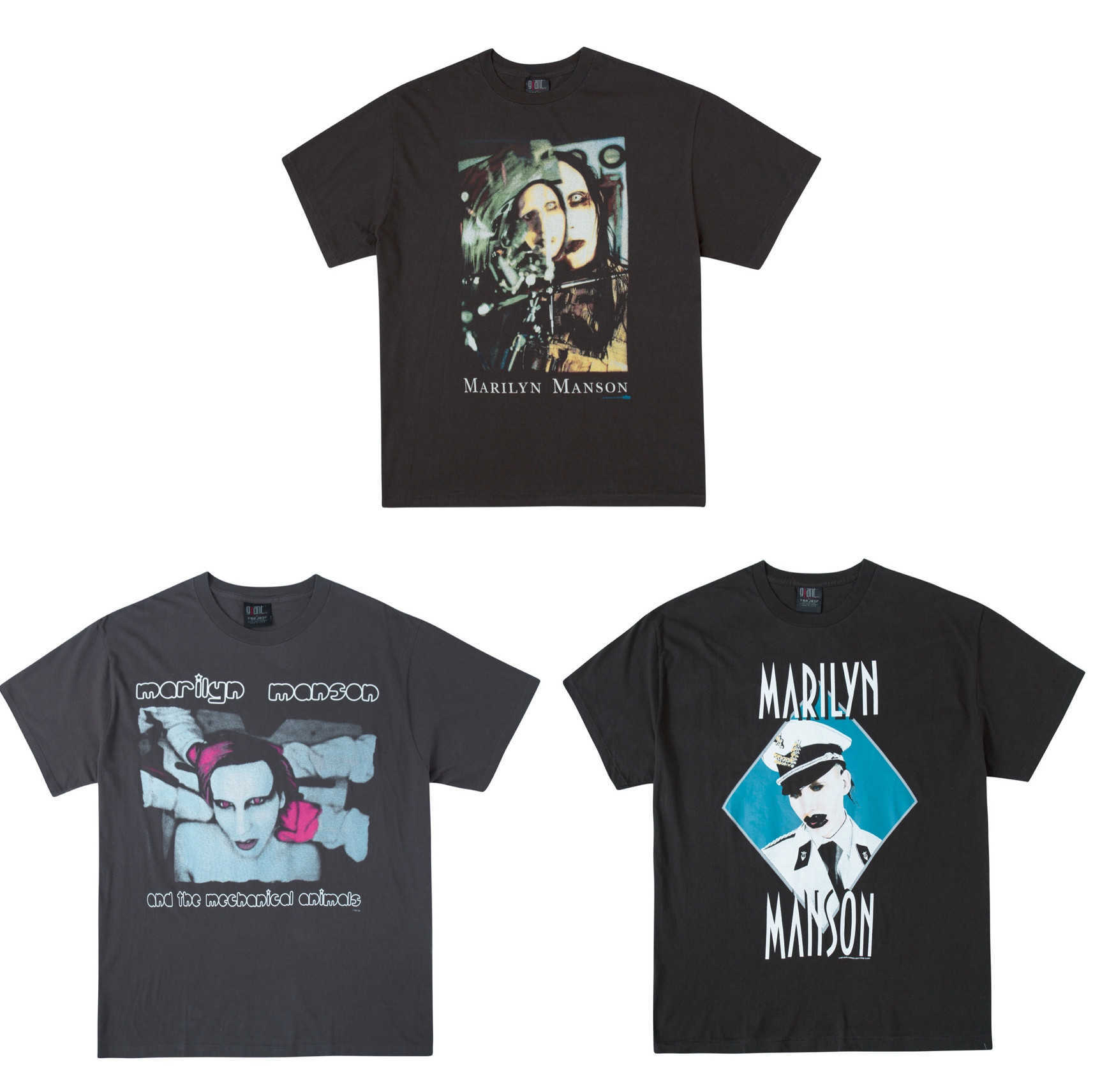 

Marilyn eyes Growling Manson little Vintage washed Vintage portrait short sleeve T-shirt, Manson navy