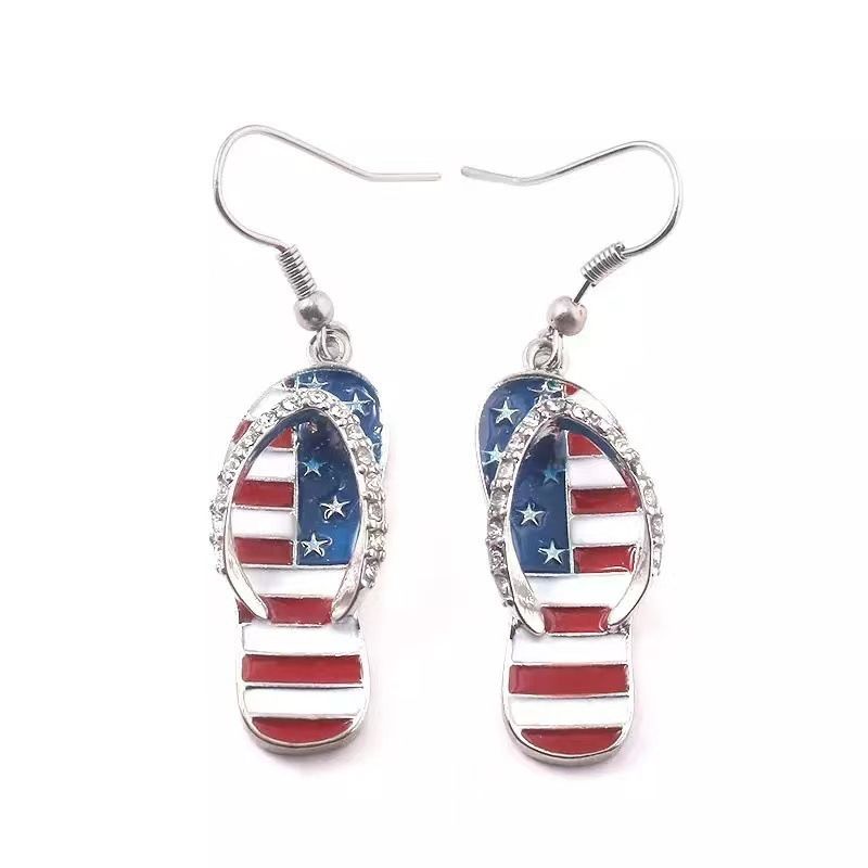 

Mini Flip Flops Charm Crystal American Flag Slippers Earrings Female Fashion Dripping Earring Jewelry