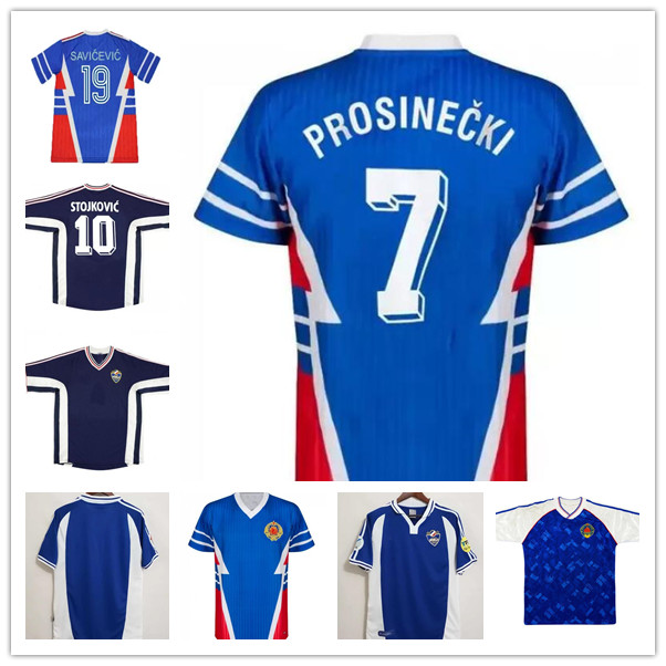 

1990 1991 1998 1999 2000 Yugoslavia retro Soccer Jersey World Cup #8 Mijatovic #19 Savicevic Vintage Classic 90 91 98 99 00 Football Shirts thai quality S, 1990 home