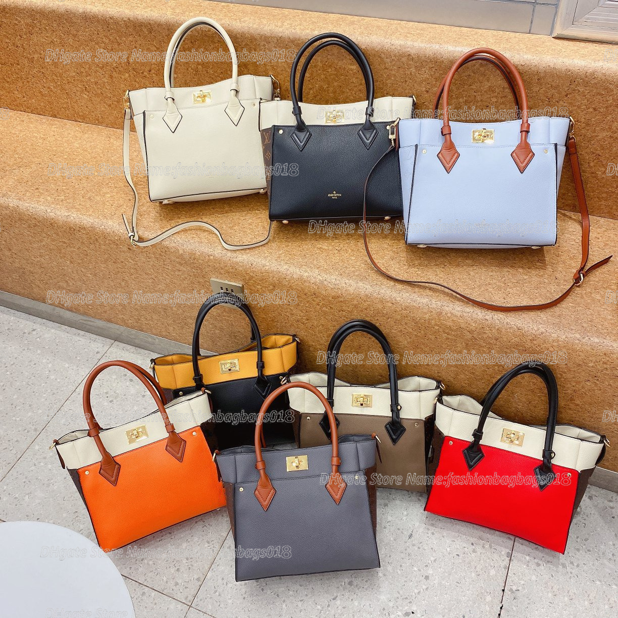 

ON MY SIDE PM Elegant Tote Bag Monograms Canvas Grained Calfskin Leather Handbag Big Capacity Commuter Bag M53823