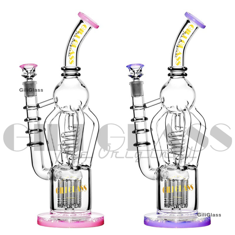 

12.5 inchs Freezable Recycler Dab Rigs Big Glass bongs smoking Water Pipes Thick Water Bong Tobacco Hookahs With 14mm Bowl Hookah