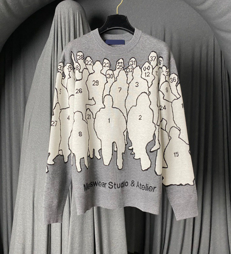 

New AOP jacquard letter knitted sweater in autumn / winter 2023acquard knitting machine e Custom jnlarged detail crew neck cotton 45wq6tw3, Gray