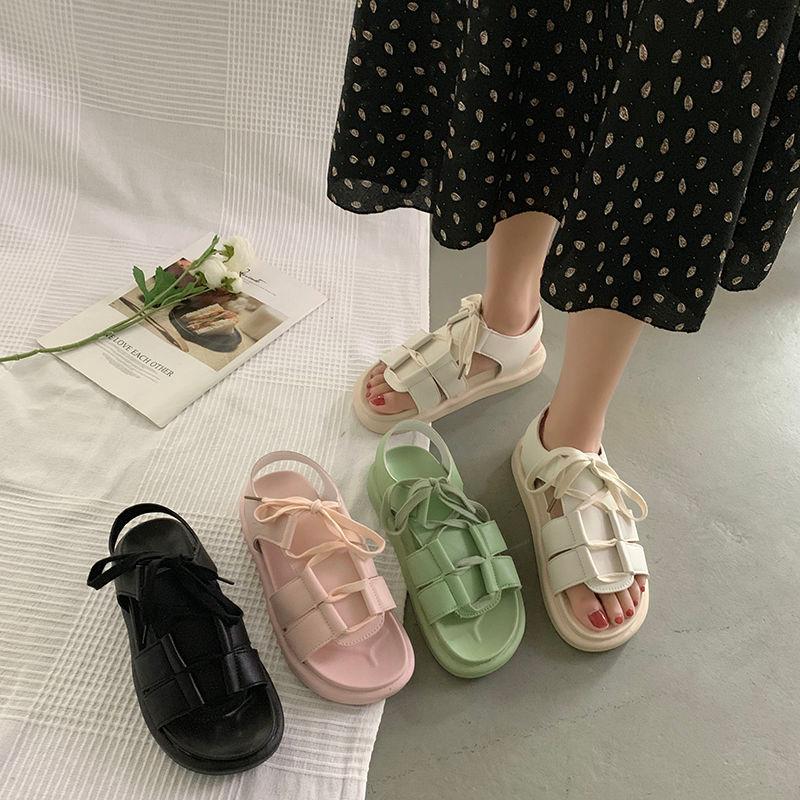 

Sandals Women's Beach PU Leather Shoes Designer Luxury Hook&Loop For Women Ins Fashion TOPSandals, Beige