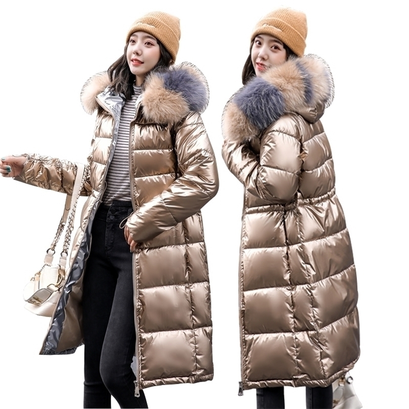 

-30 degrees hooded fur collar thickened women lengthened winter Parkas jacket 201127, Dark gray
