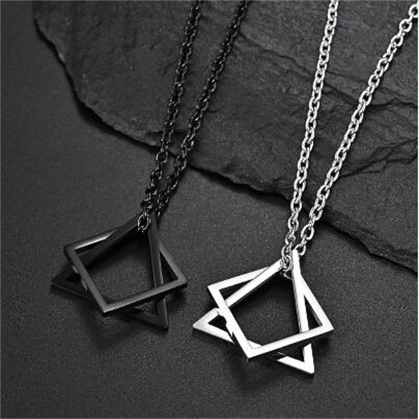 

Geometry Interlocking Square Triangle Male Pendant for Men Stainless Steel Modern Trendy Geometric Stacking Streetwear Necklace GC998