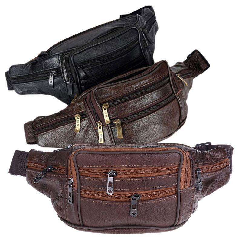 

Waist Bags Men's Vintage Leather Messenger Bag Pack Pouch Outdoor Hiking MotorcycleWaist, Khaki