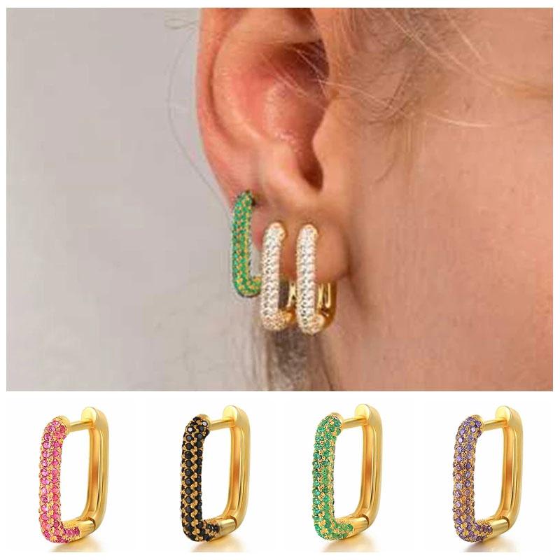 

Hoop & Huggie Aide Gold Color Silver Diamond Earrings For Women Gift Cubic Zirconia Jeweled Geometric Rectangle Earring 1PieceHoop