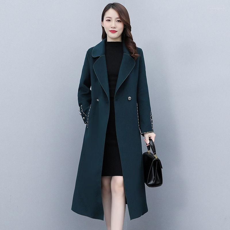 

Women's Wool & Blends Pure Double-sided Tweed Coat Winter 2022 Korean Waist Closing Slim Fashion OL Blue, Picture color