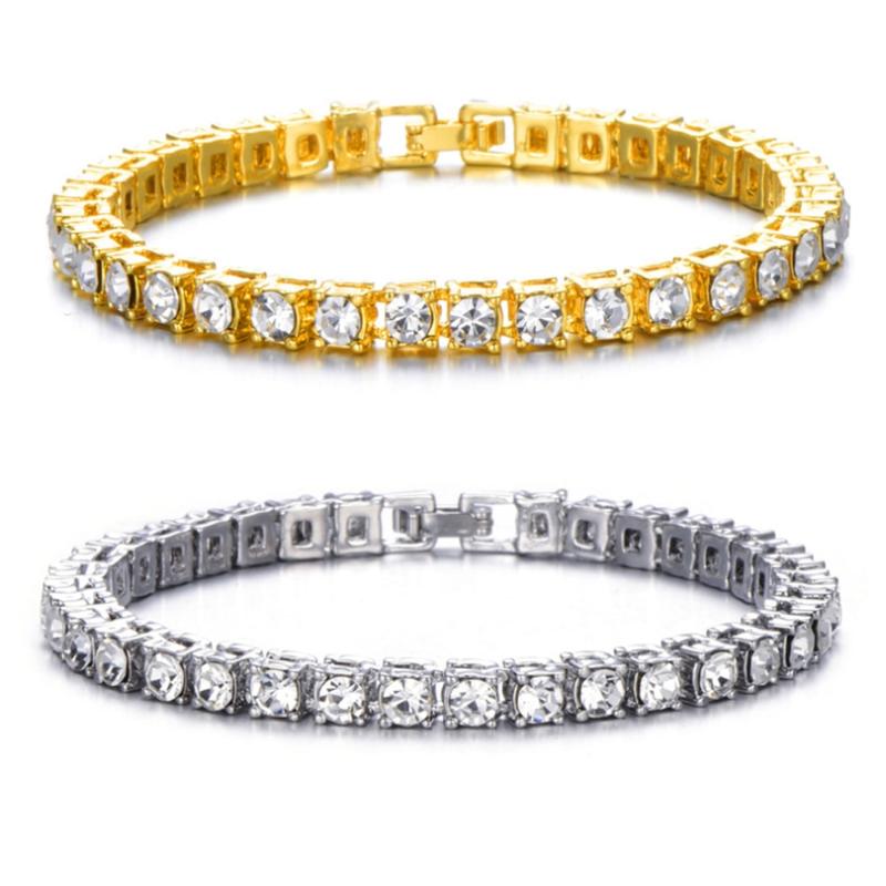 

Link, Chain Hip Hop Men's Iced Out Crystal Single/Double Row Tennis Bracelet Bling Cubic Zirconia Bracelets Link Jewelry, Black