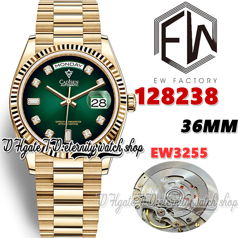 

EWF ew128238 ew3255 Automatic Mens Watch Gold Fluted Bezel Gradient Green Diamonds Dial 904L Jubileesteel Bracelet With Same Serial Warranty Card eternity Watches, Watch waterproof cost