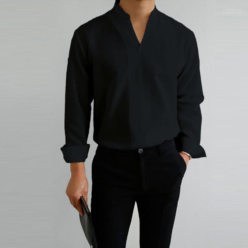 

Men's Casual Shirts Fashion V-Neck Solid Men Shirt Smart Clothes Spring Summer Long Sleeve Tees Tops Loose Pullover Streetwear Eldd22, 004