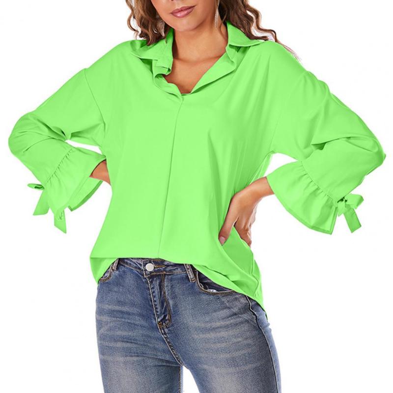 

Women's Blouses & Shirts Blusa Feminina Lapel Lady Shirt Tops Women Casual Top 2022 Breathable Flare Sleeve Blouse For OfficeWomen's, Green