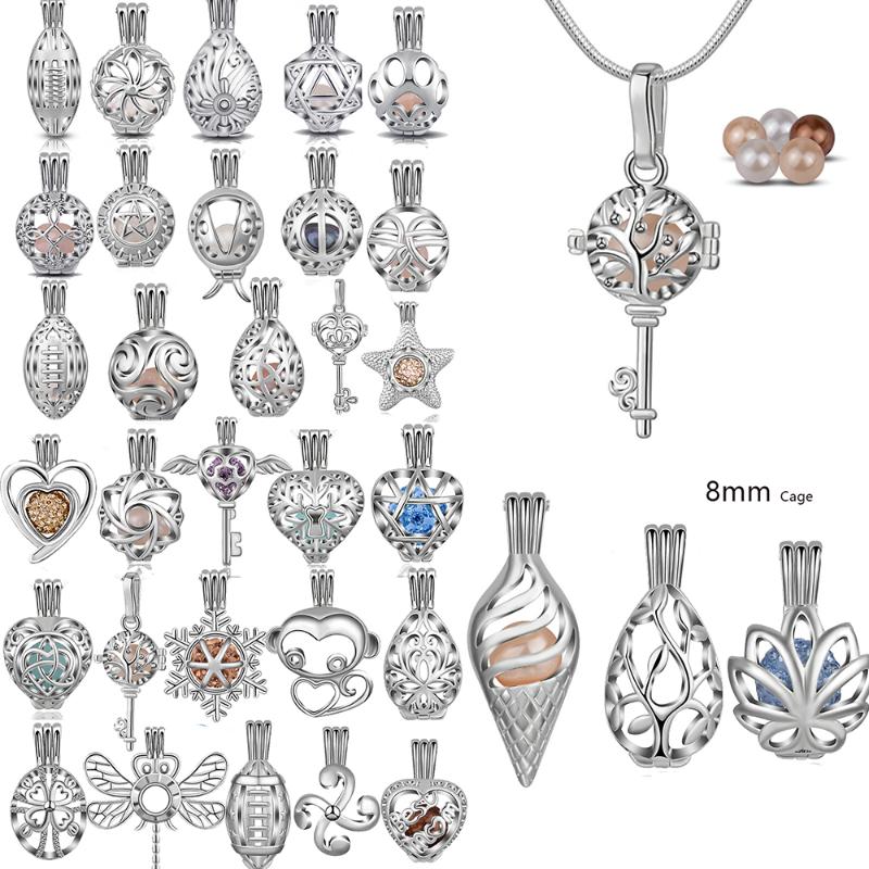 

Pendant Necklaces Pearl Cage Silver Color Locket Perfume Essential Oil Diffuser Necklace 8mm For DIY JewelryPendant NecklacesPendant
