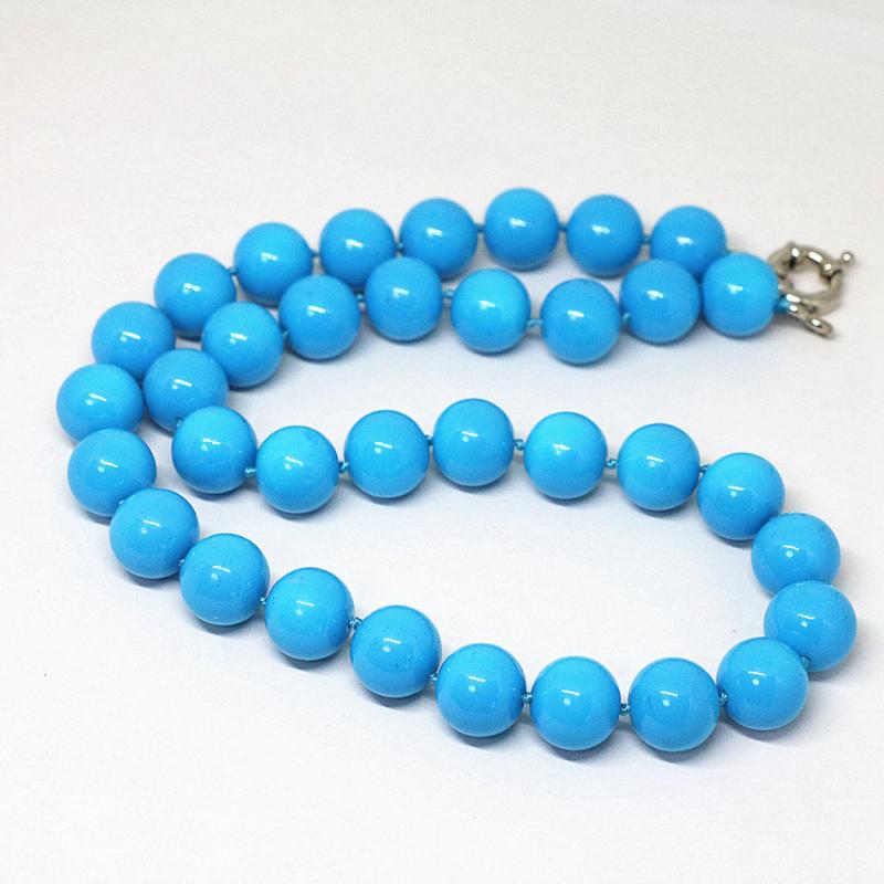 

Chains Fashion Sky Blue Baking Paint Glass Round Beads Necklace 8-12mm Factory Price Wholesale Elegant Women Jewelry 18inch B1640