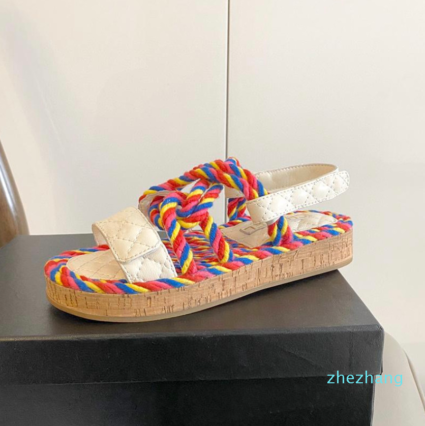 

Designer Platform Sandal blade women's hemp rope woven metal chain sandal slipper designer fashion luxury elegant simple material flat shoes, Color 1