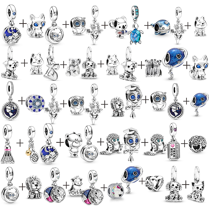 

New Popular High Quality 925 Sterling Silver 2 Piece Set Special Price Lion Koala Eagle Beads for Original Pandora Charm Bracelet Necklace Jewelry Accessories