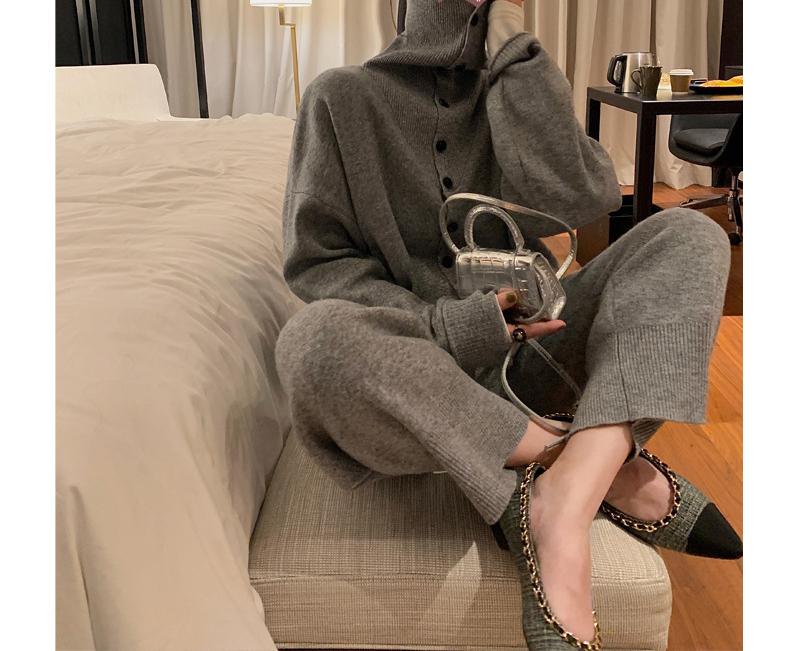 

Women's Two Piece Pants Women Autumn Turtleneck Knitted 2-Piece Set Slim Pullover Tops+ Straight Long Outfit Ladies Casual Sleeve Sweater, Pants-gray