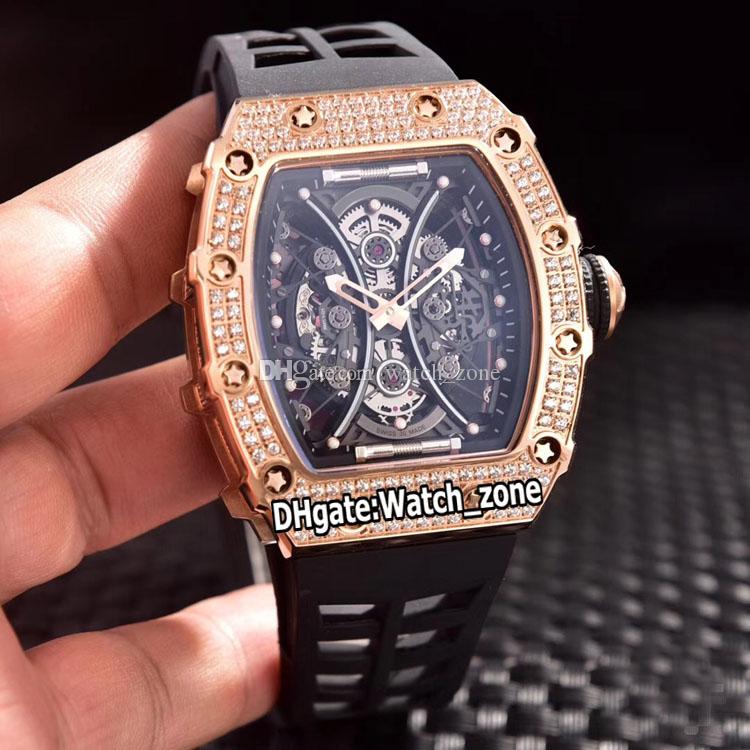 

New 53-01 Pablo Mac Donough Skeleton Dial Miyota Automatic Mens Watch 053 Rose Gold Diamonds Case Black Rubber Strap Sport High Version Watches WatchZone B181, Original box(no watch)