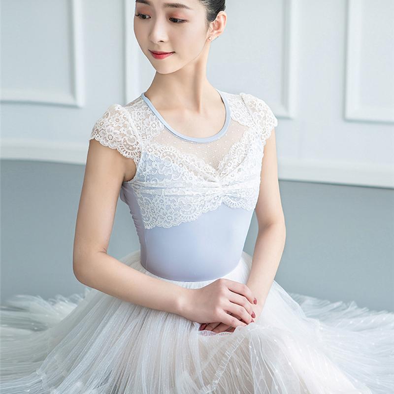 

Stage Wear Ballet Leotard Adult Dance Leotards Women Costumes Short Sleeve Lace Ballerina Swimsuit Dancewear Gymnastics Bodysuit, Blue leotard