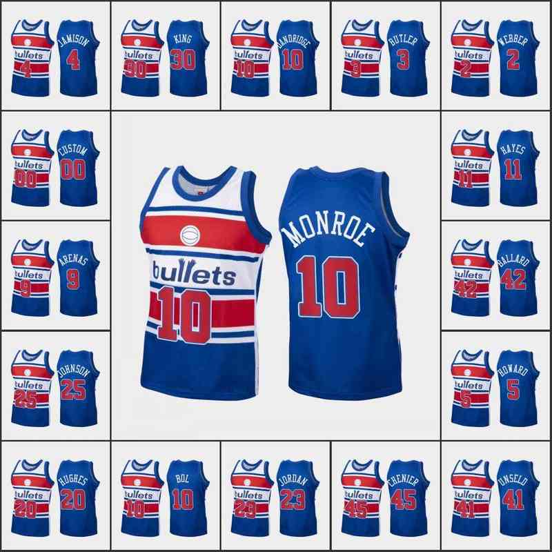 Washington's Bullets's Men Michael Jor dan Manute Bol Antawn Jamison Chris Webber Bobby Dandridge Custom Classics Blue Jersey-image-767678421