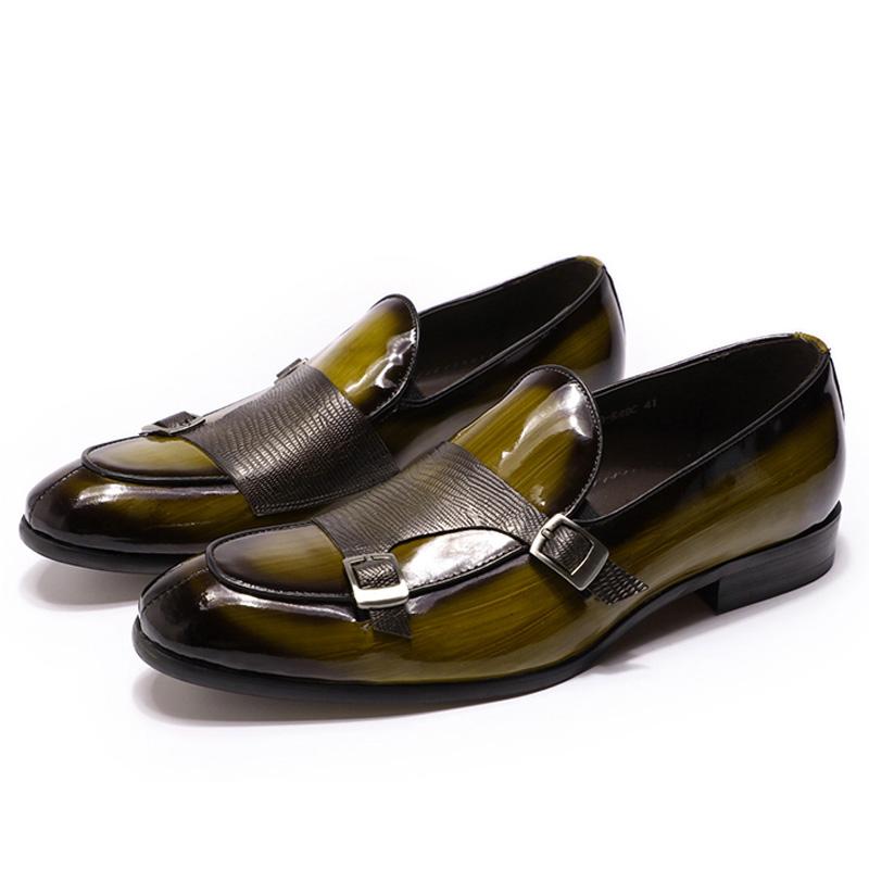 

Dress Shoes Autumn Fashion Patent Leather Mens Loafers Wedding Party Black Green Monk Strap Casual Business Men Slip On ShoesDress