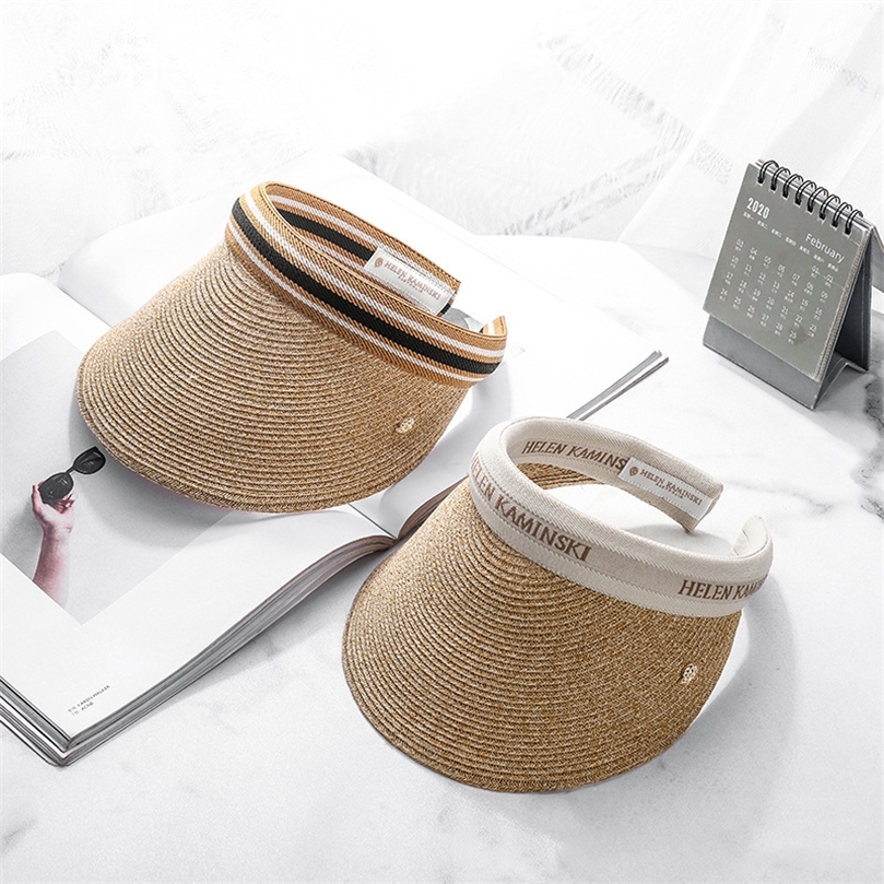 

Empty Top Straw Hat Designer Helen Label Summer Hat Beach Vacation Shade Womens Hat Fashion Kpop Gifts for Mother Wholesale 220601