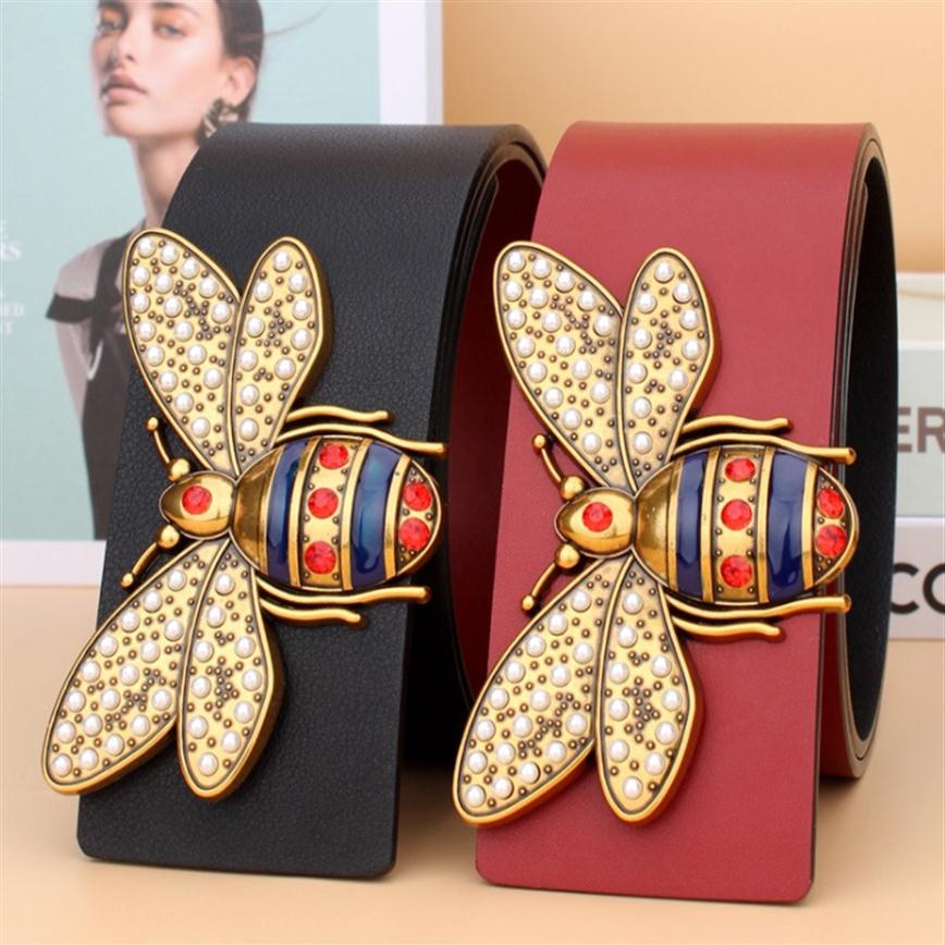 

2021 Top Quality Genuine Leather Women Waistband Luxury bee Buckle Belt For Female Dress Coat Fashion Wild Straps 7cm belts292l
