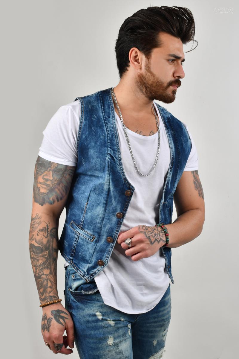 

DeepSEA Button Jeans Cepken Vest 2100445 Men's Vests Stra22, Navy blue