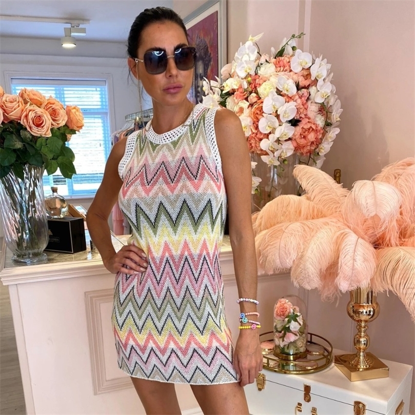 

High Quality casual women loose knitting sleeveless dress Zig Zag Knit Dress 220527, Blue