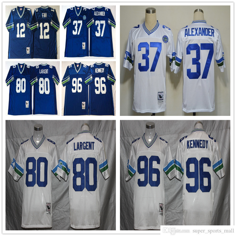 

NCAA 75th Vintage Football 37 Shaun Alexander Jerseys Stitched Mitchell and Ness 12 12th Fan 80 Steve Largent 96 Cortez Kennedy Jersey College Blue White, Same as picture