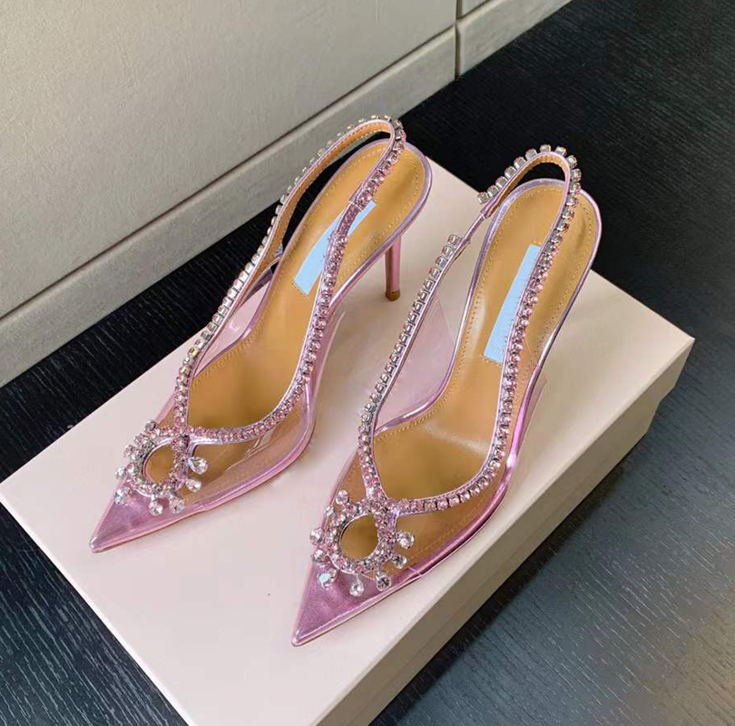 

rhinestone crystal-embellished sandals Pink PVC Pumps High heels shoes 100mm women Luxurys Designers Dress shoe ankle Cross strap Fashion factory Pineapple shoes, White