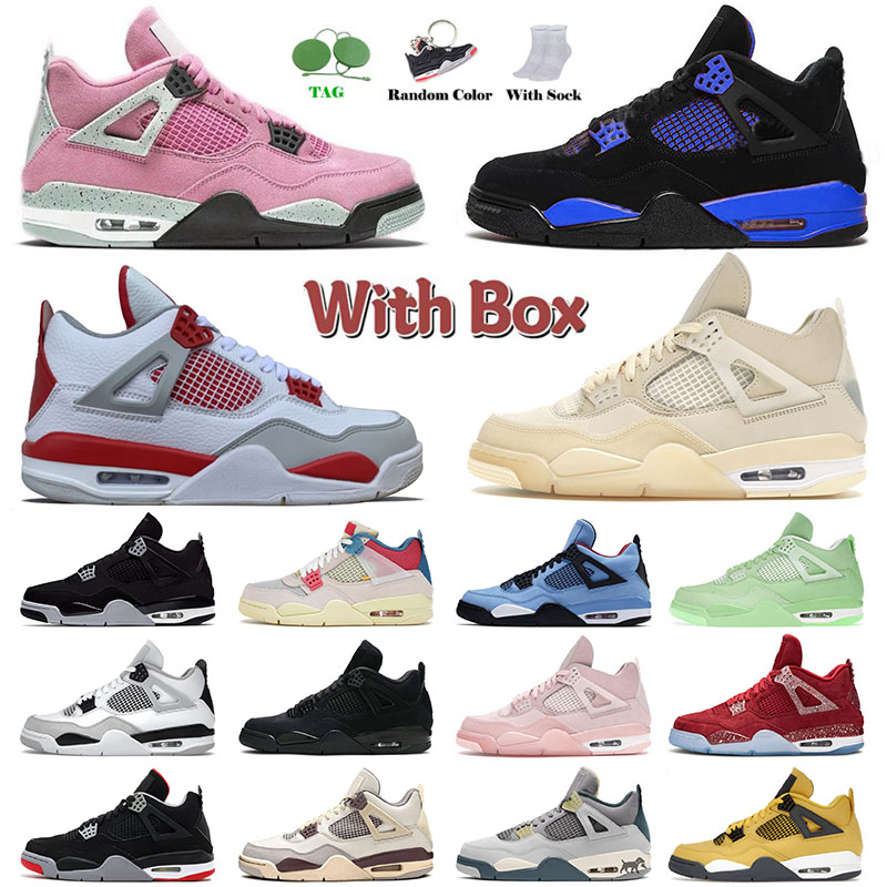 

New Jumpman 4 4s IV Mens Womens Retro Designer Basketball Shoes Blue Thunder Craft Peach Sb Bred Military Black Cat Sail Green Sports Sneakers Trainers, 36-47 new black cat