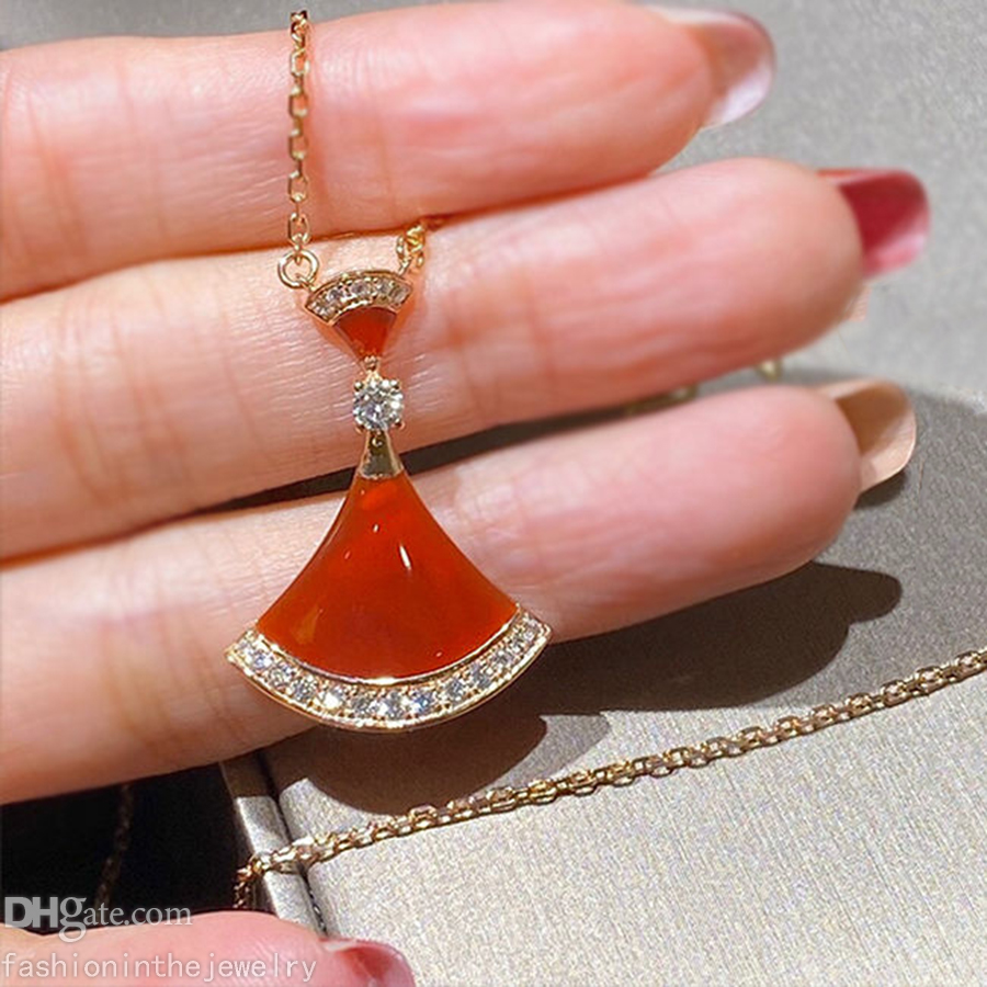 

Fashion Luxury jewelry Necklaces designers Fan shape divas dream necklace White Green Chalcedony Gold rose platinum Chain for women party diamonds Multiple colors